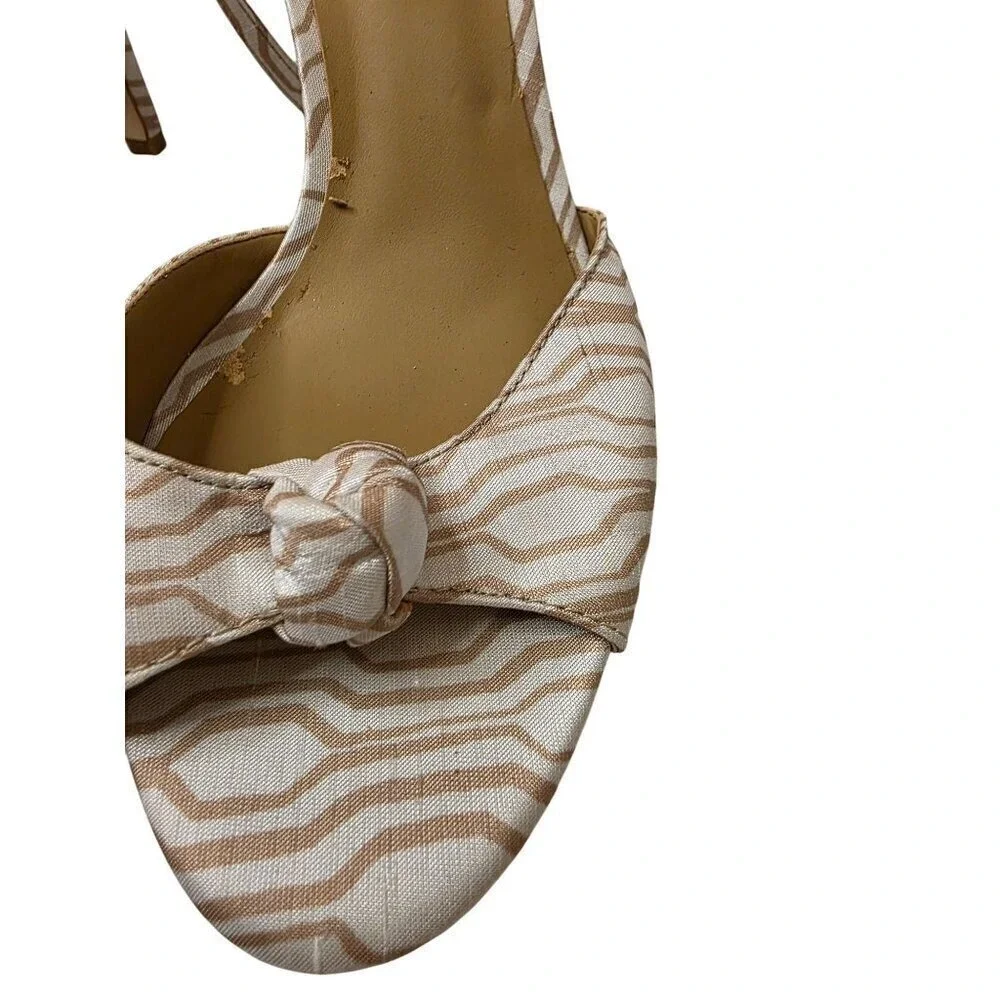 Ann Taylor Womens Open-Toe Heels With Knotted Bow Beige & White Size 8
